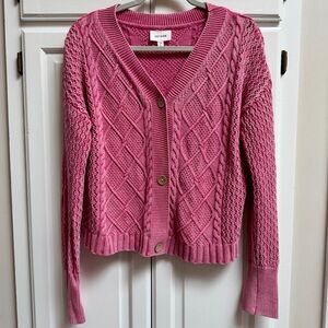 Heyson Cable Knit Cardigan in Pink Boho Size Large